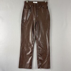 Abercrombie Fitch Faux Leather Pant 26 Brown Cropped 90s Straight High Rise NEW